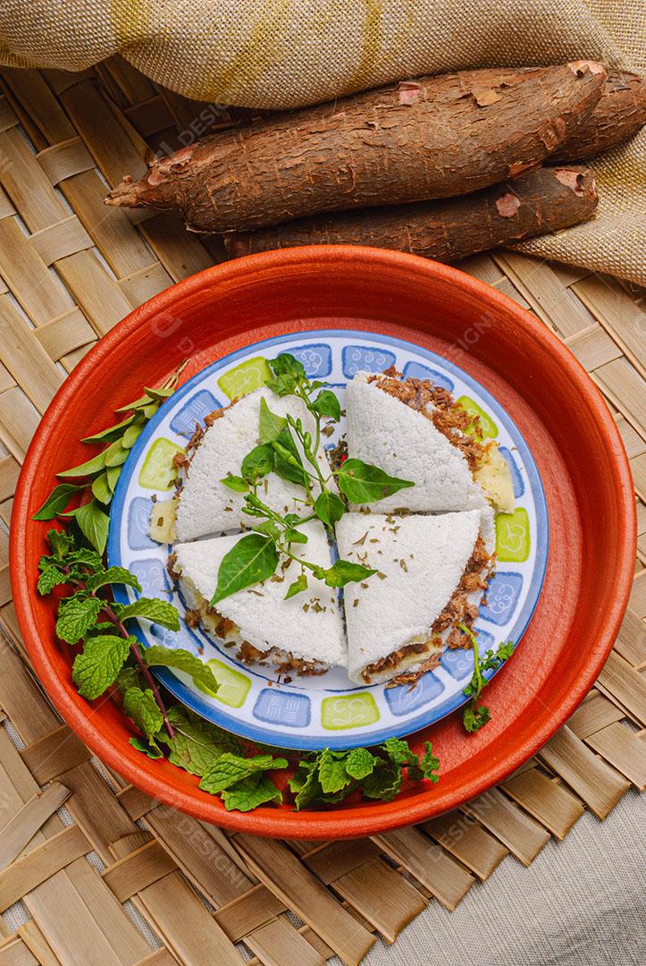 Gastronomia Brasileira Tapioca Carne Comida Feita Farinha Mandioca Imagem JPG