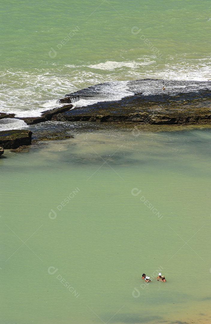 Pessoas Água Areia Recifes Fundo Praia Boa Viagem Recife Pernambuco Imagem JPG