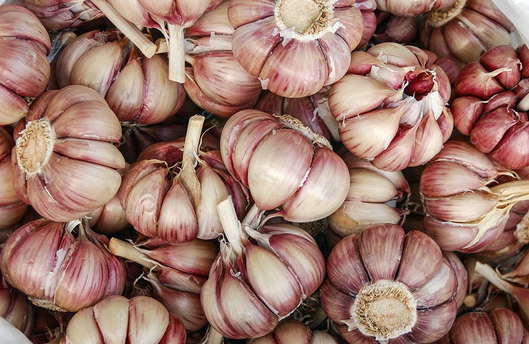 Comida Alho Venda na Feira Tempero Aromático Mercado Imagem JPG .