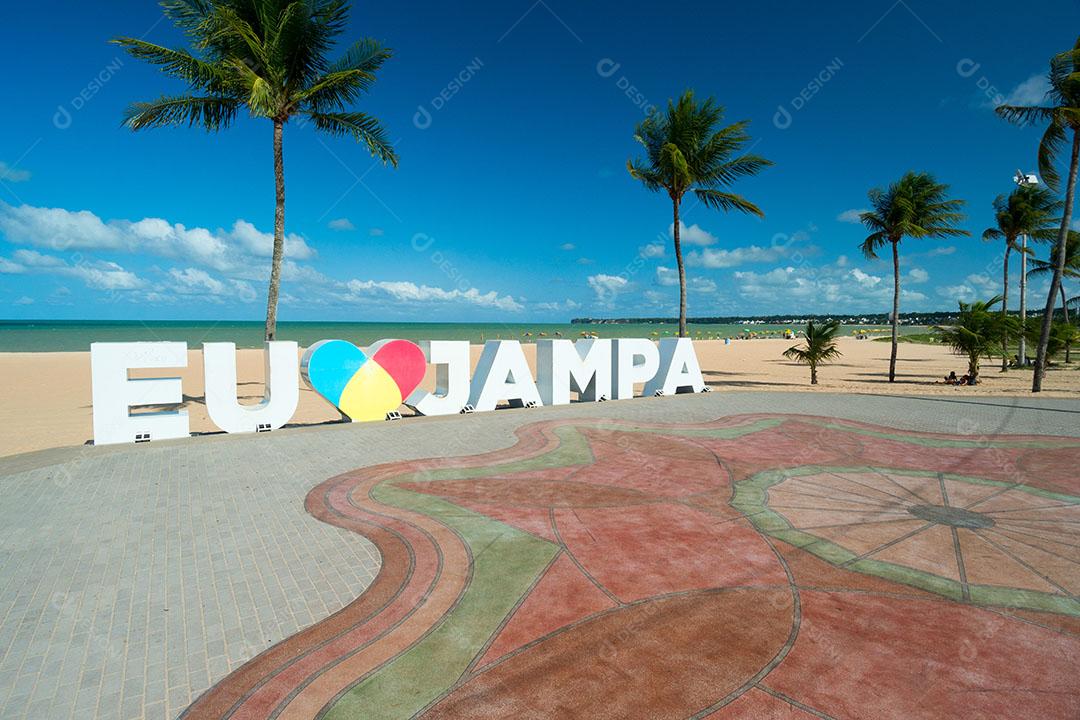 Placa na Praia Tambaú  Eu Amo Jampa João Pessoa Paraíba Brasil Imagem JPG