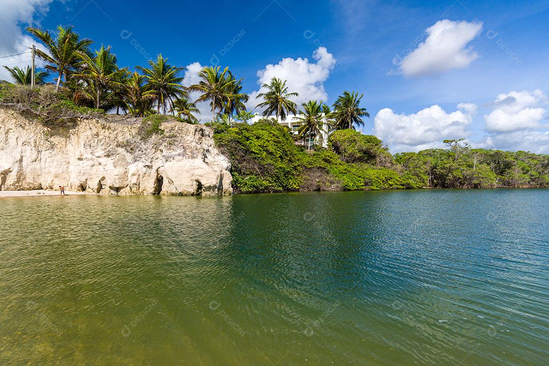 Foto Praia Mar Céu Limpo Penhasco Turistas Imagem JPG