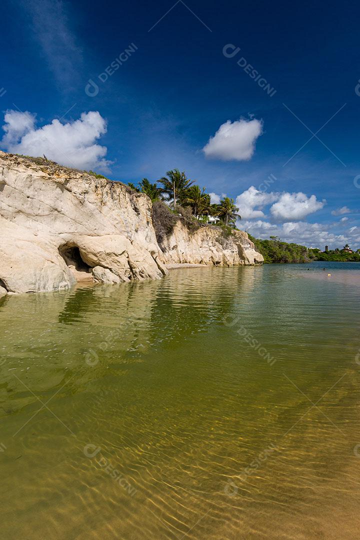 Foto Praia Mar Céu Limpo Penhasco Turistas Imagem JPG