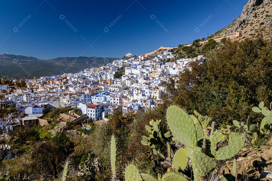 Foto Vista Parcial Cidade Azul de Marrocos Casas Montanha Imagem JPG