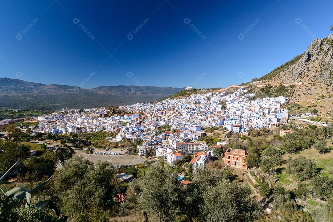 Foto Vista Parcial Cidade Azul de Marrocos Casas Montanha Imagem JPG