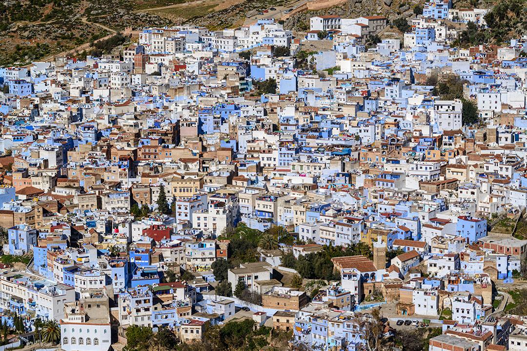 Foto Vista Parcial Cidade Azul de Marrocos Casas Montanha Imagem JPG