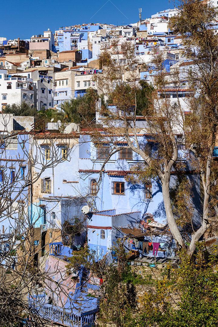 Foto Vista Parcial Cidade Azul de Marrocos Casas Montanha Imagem JPG