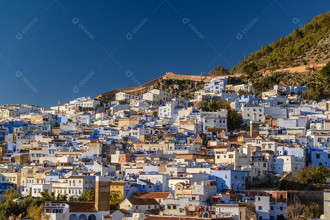 Foto Vista Parcial Cidade Azul de Marrocos Casas Montanha Imagem JPG