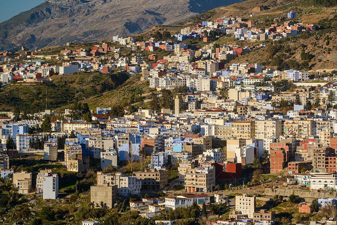 Foto Vista Parcial Cidade Azul de Marrocos Casas Montanha Imagem JPG