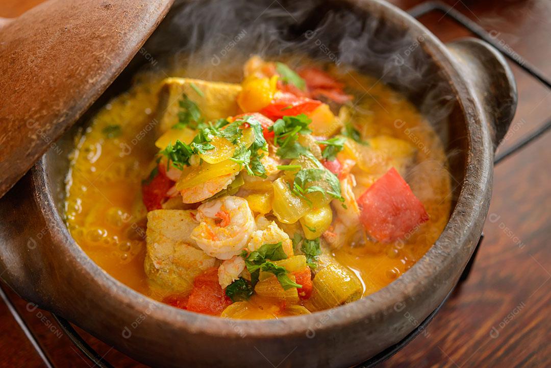 Guisado Peixe Camarão Prato Tradicional Culinária Imagem JPG