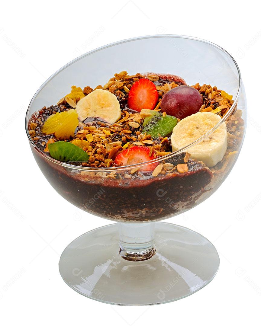 Tigela de Vidro com Açaí com Granola e Frutas Imagem jpg