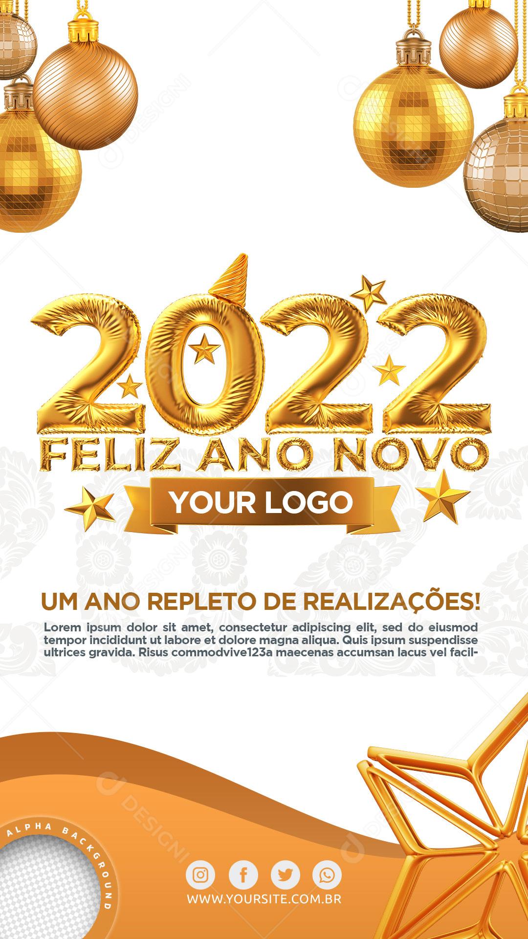 Post Stories Feliz Ano Novo 2022 Social Media PSD Editável