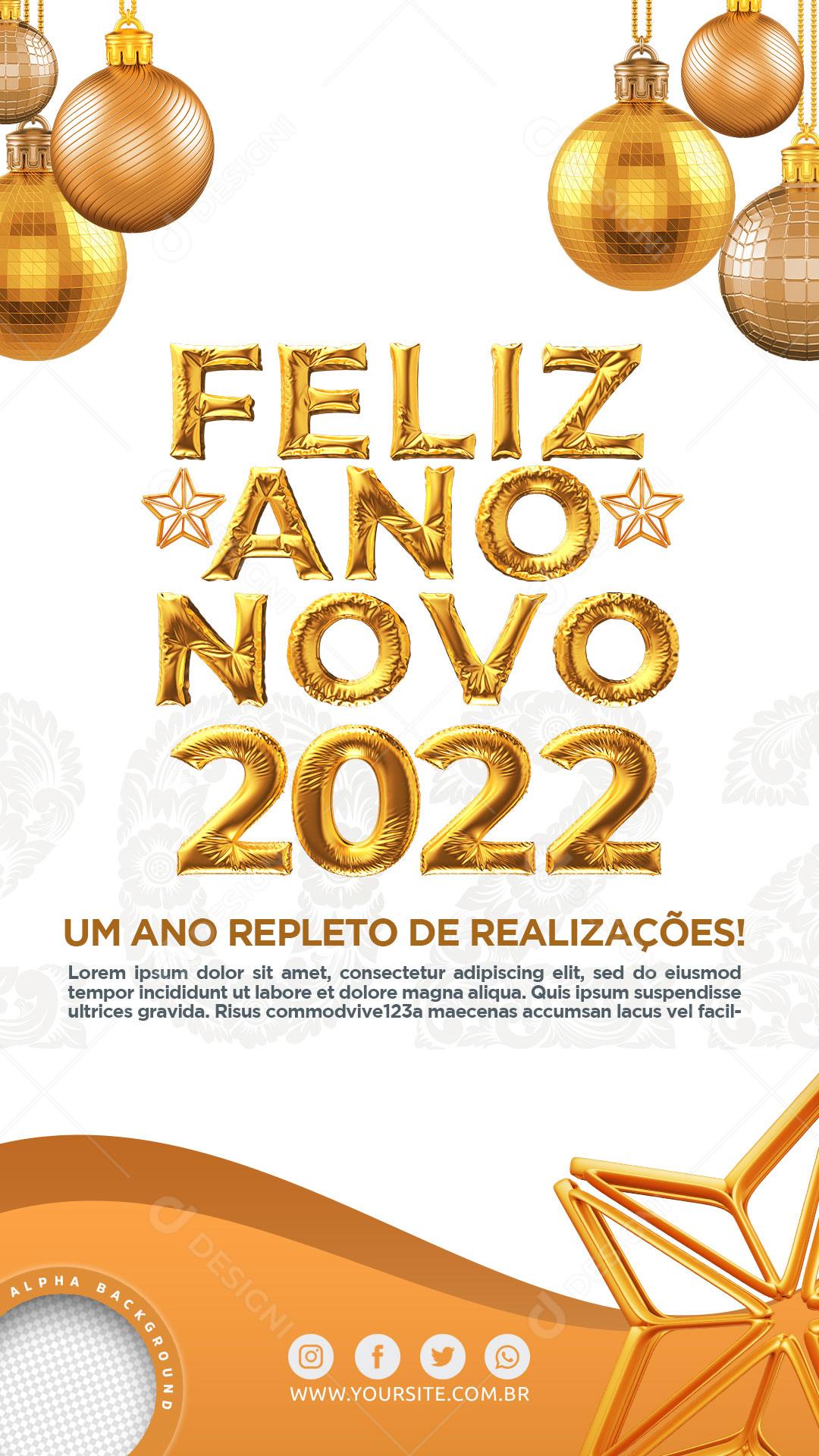 Post Stories Feliz Ano Novo 2022 Social Media PSD Editável