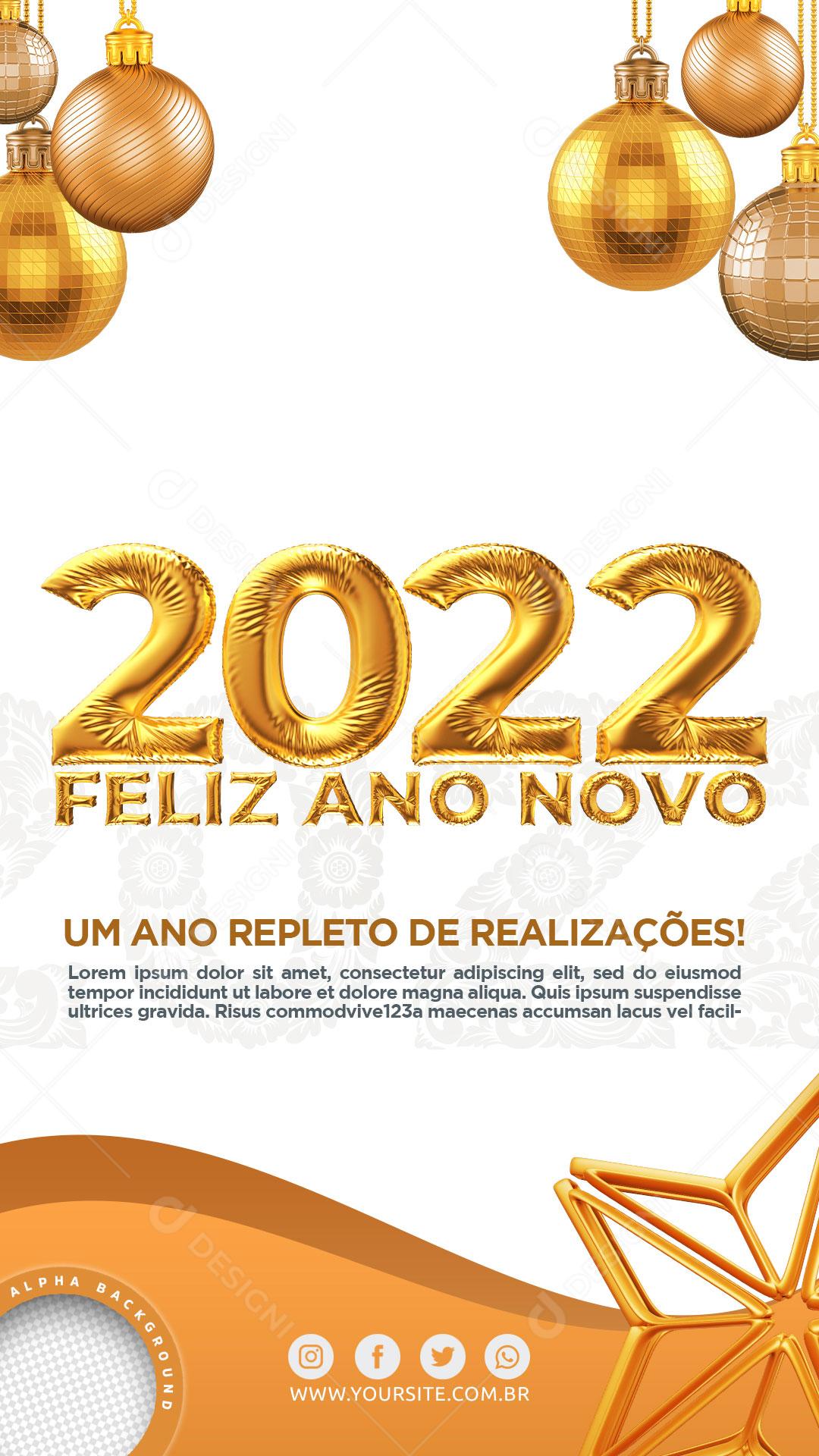 Post Stories Feliz Ano Novo 2022 Social Media PSD Editável