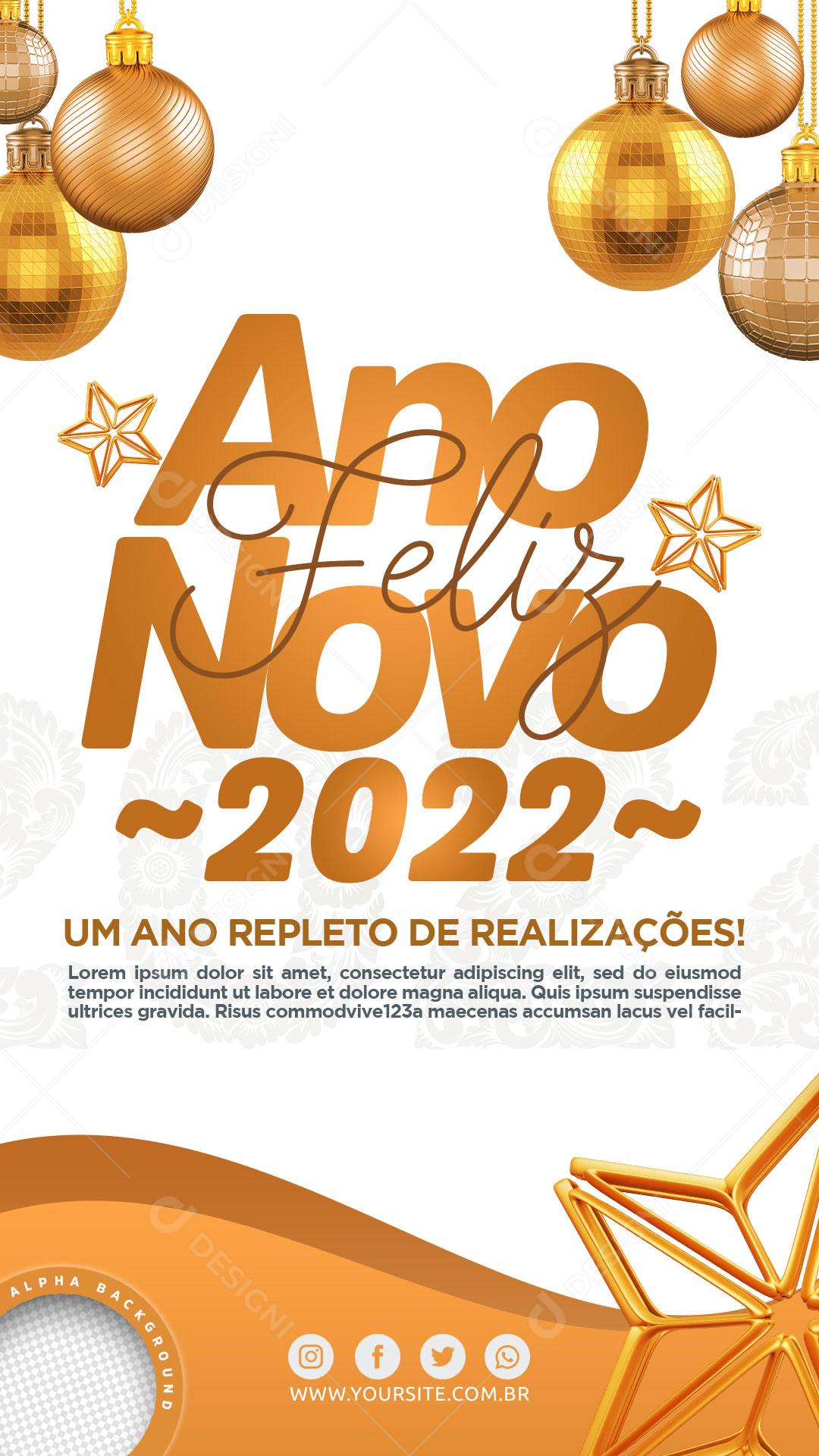 Post Stories Feliz Ano Novo 2022 Social Media PSD Editável