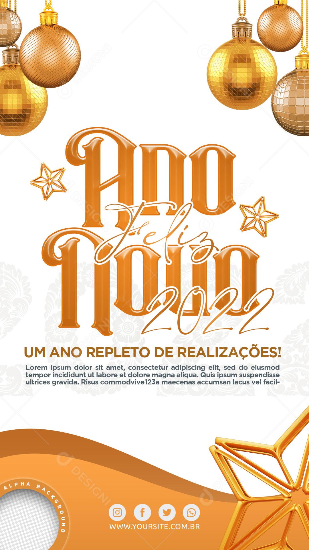 Post Stories Feliz Ano Novo 2022 Social Media PSD Editável