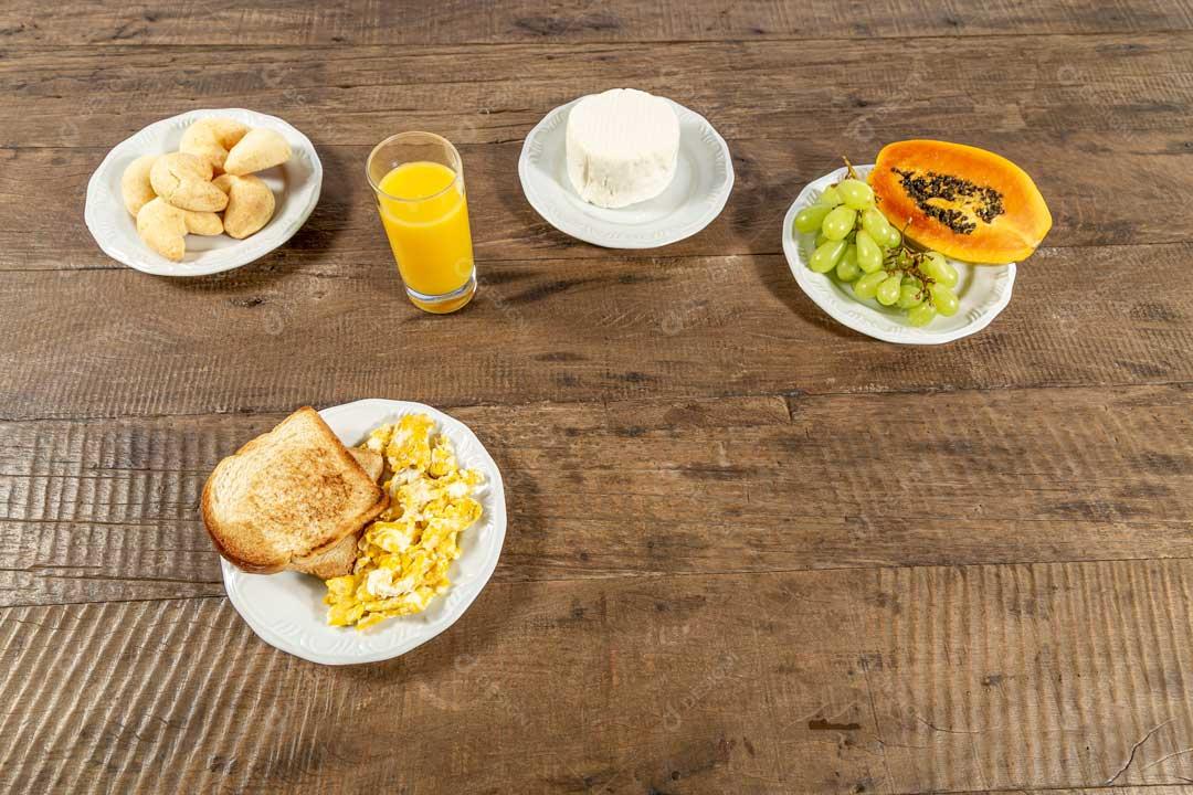 Foco Comidas Suco Pão Mamão Imagem JPG