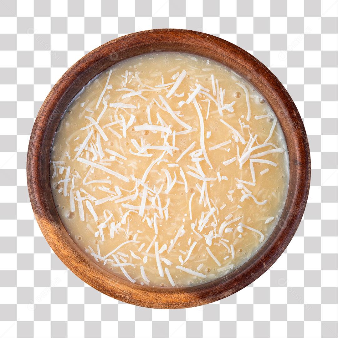 Cocada Cremosa em Tigela de Madeira PNG Transparente