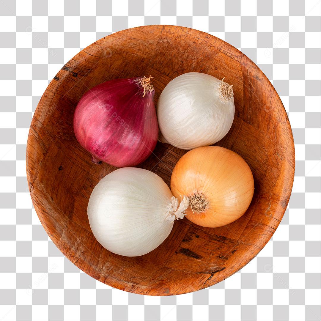 Cebola Várias Variedade Em Uma Tigela de Madeira PNG Transparente