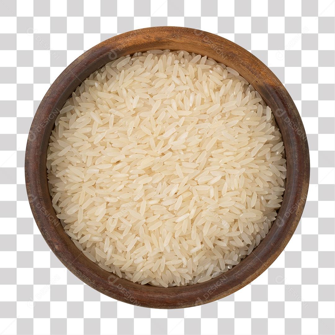 Arroz Cru em Tigela de Madeira PNG Transparente