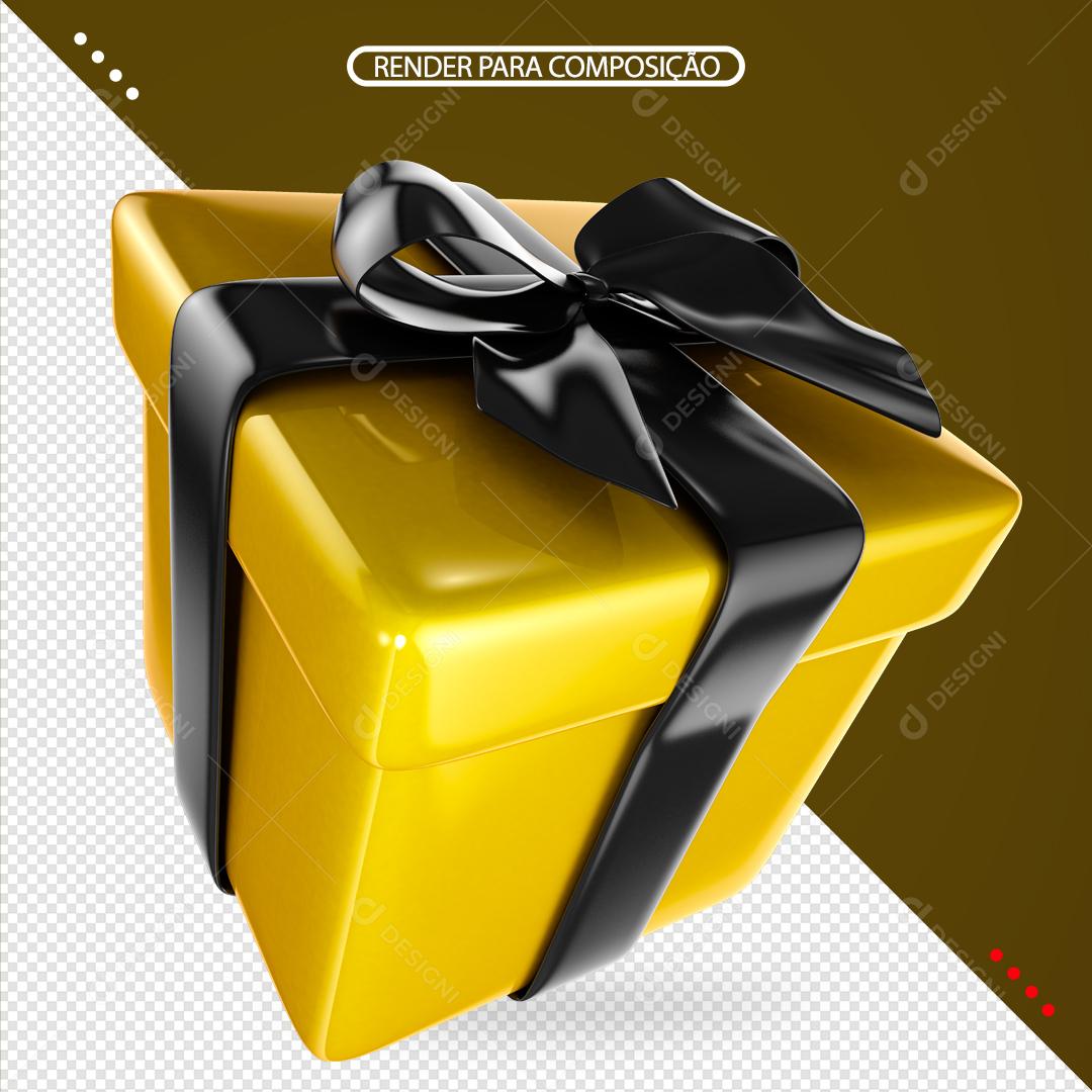 Elemento 3D Para Composição Caixa De Presente Amarela PSD Editável