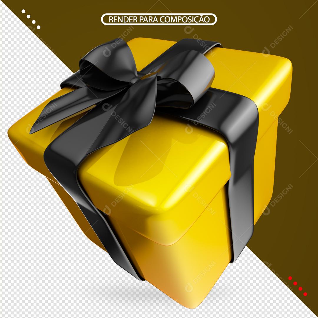 Elemento 3D Para Composição Caixa De Presente Amarela PSD Editável