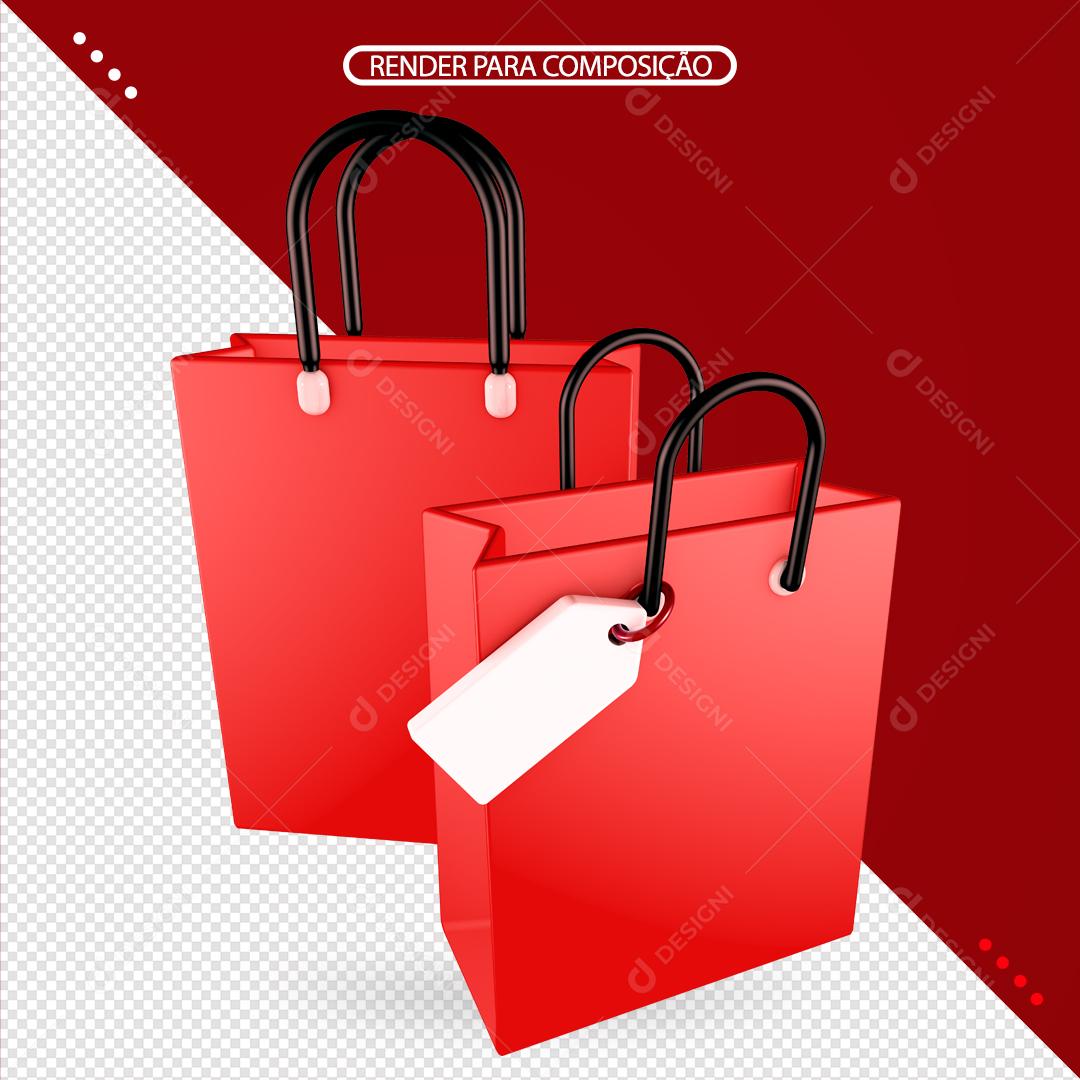 Elemento 3D Para Composição Pacote De Presente Vermelho Com Alça Preta PSD Editável