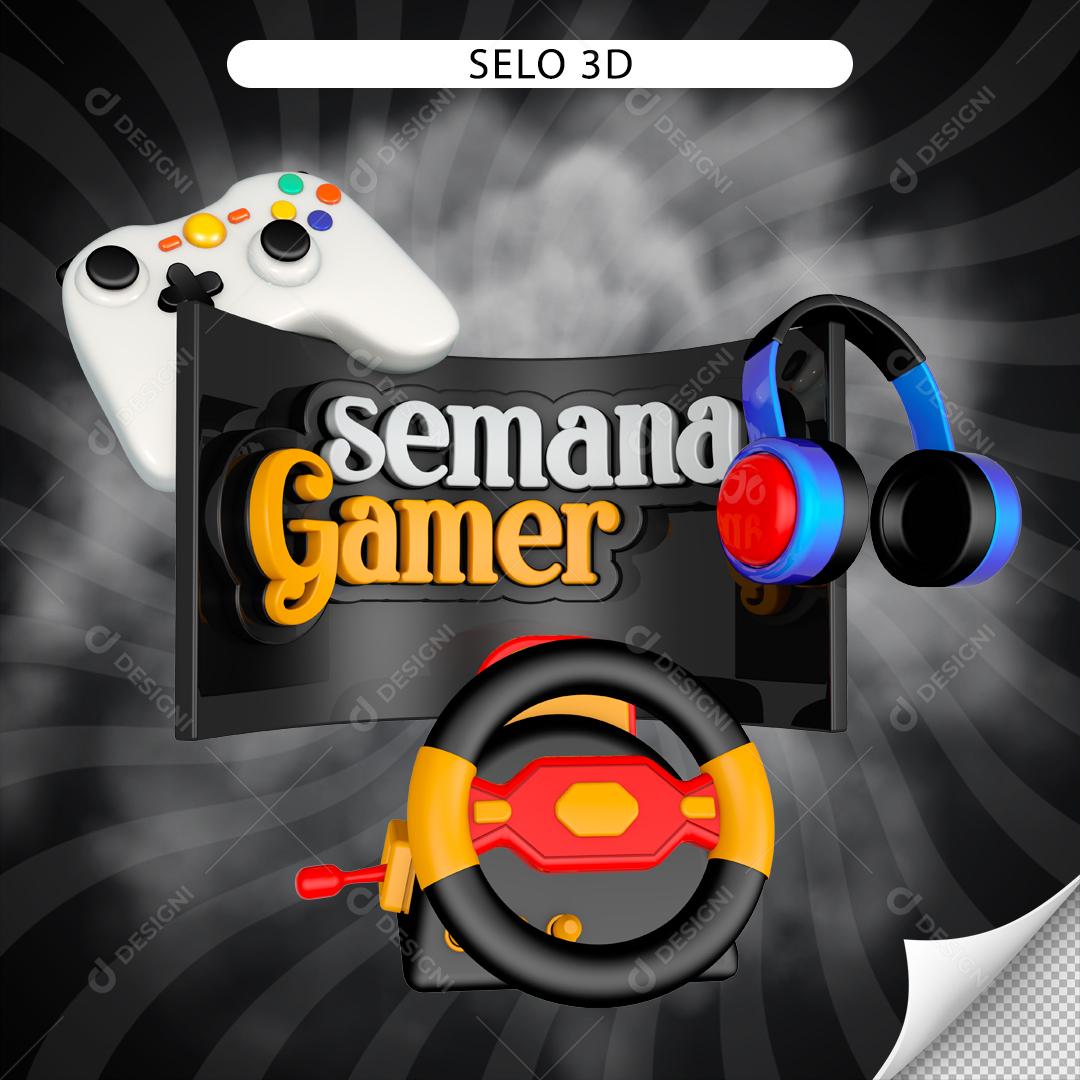 Selo 3D Para Composição Semana Gamer Controles De Video Game PSD Editável