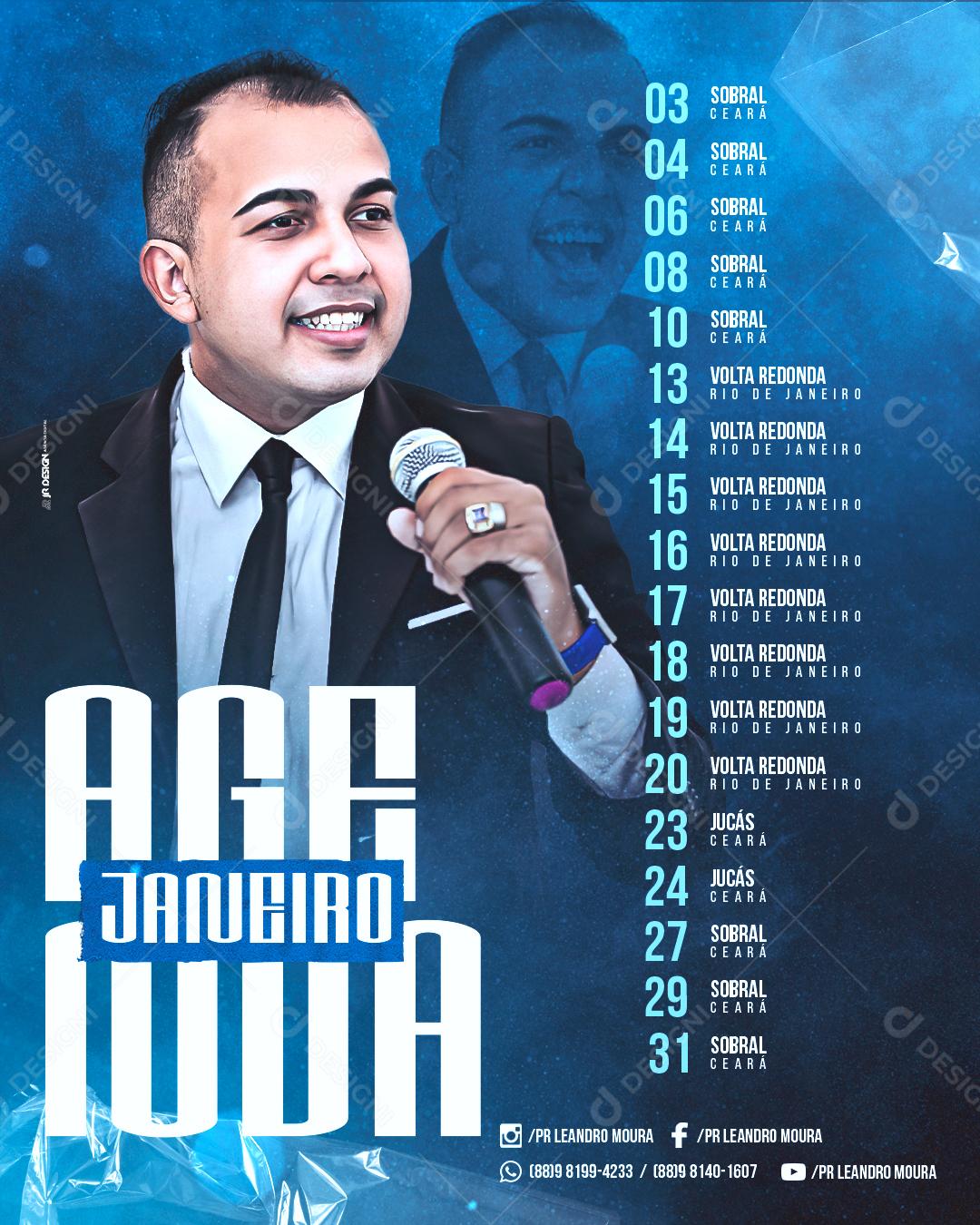 Agenda Janeiro Cultos Social Media PSD Editável