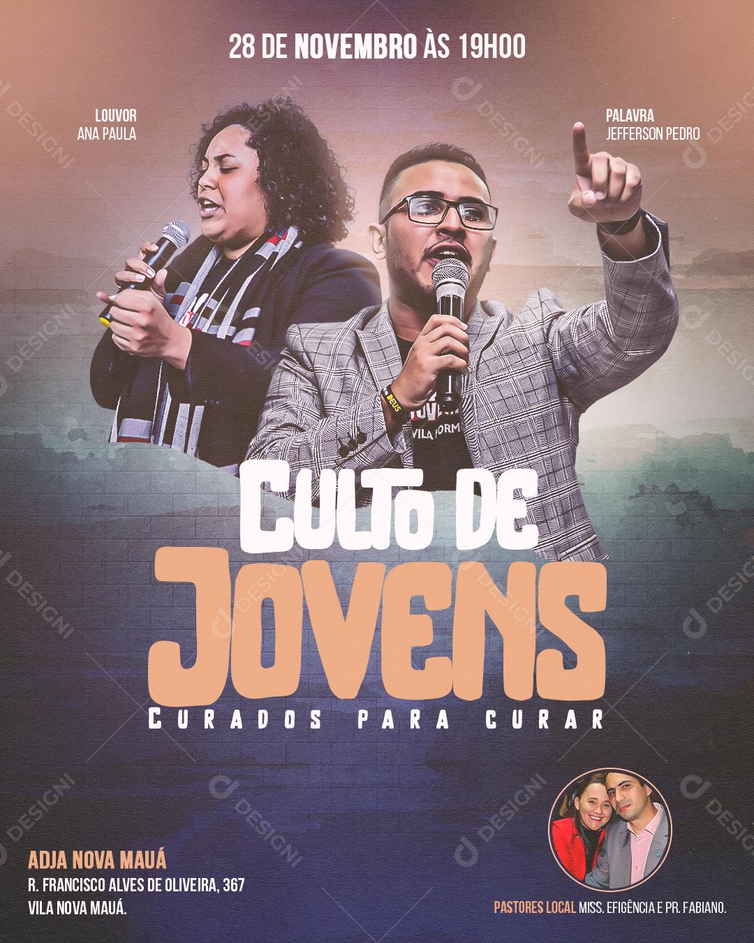 Social Media Culto de Jovens Curados Para Curar Pastor e Missionária PSD Editável