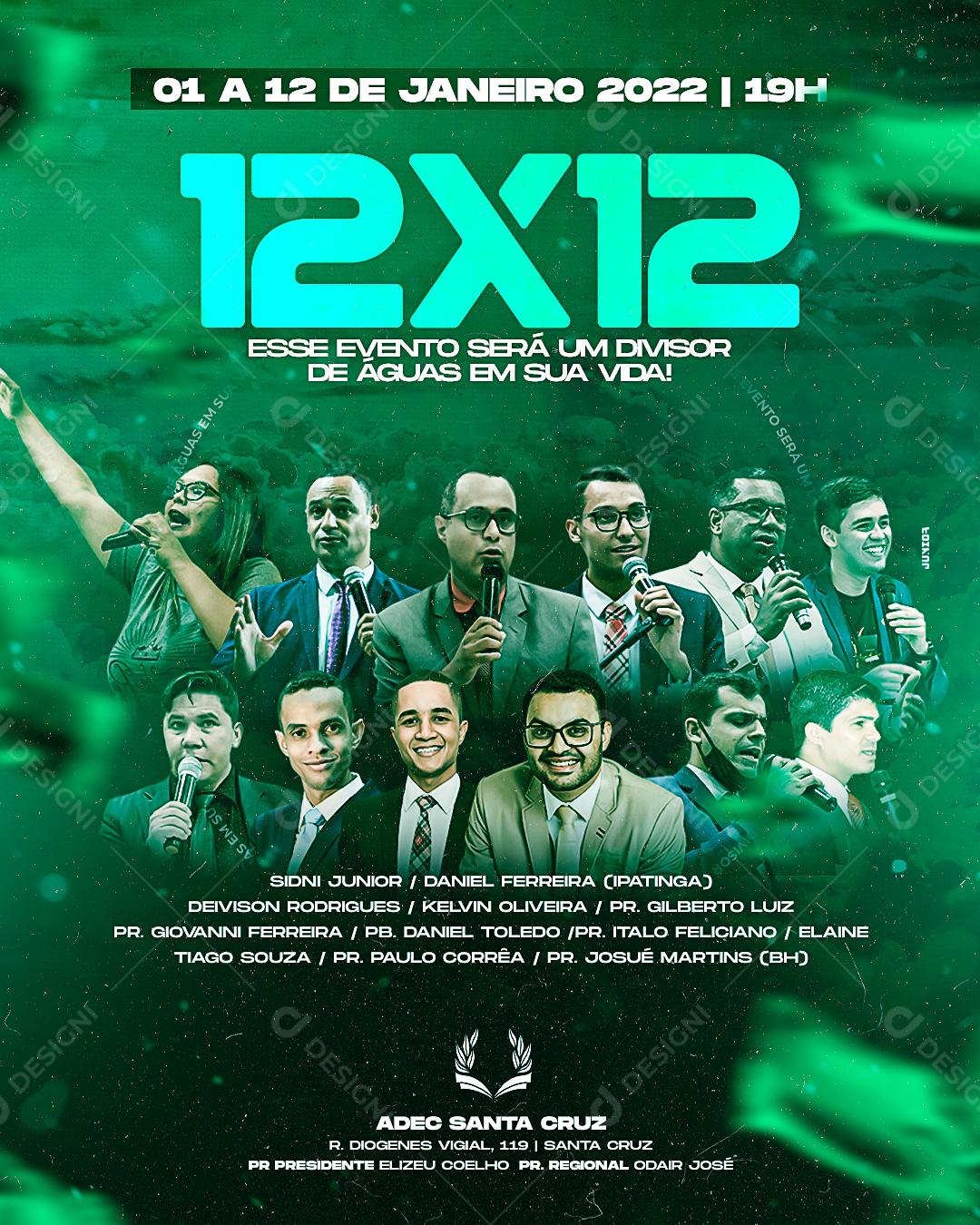 12 x 12 Eveneto Gospel Igreja Cultos Social Media PSD Editável