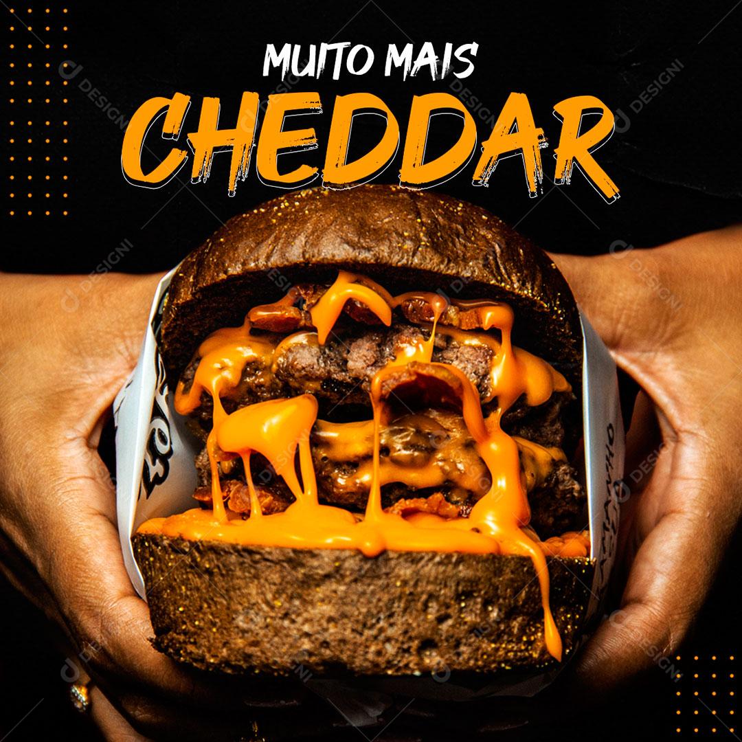 Post Hamburgueria Muita Mais Cheddar Burguer Social Media PSD Editável