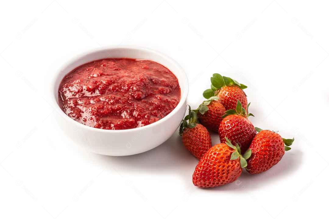 Morangos Frutas e Geleia De Morango Em Pote Imagem JPG