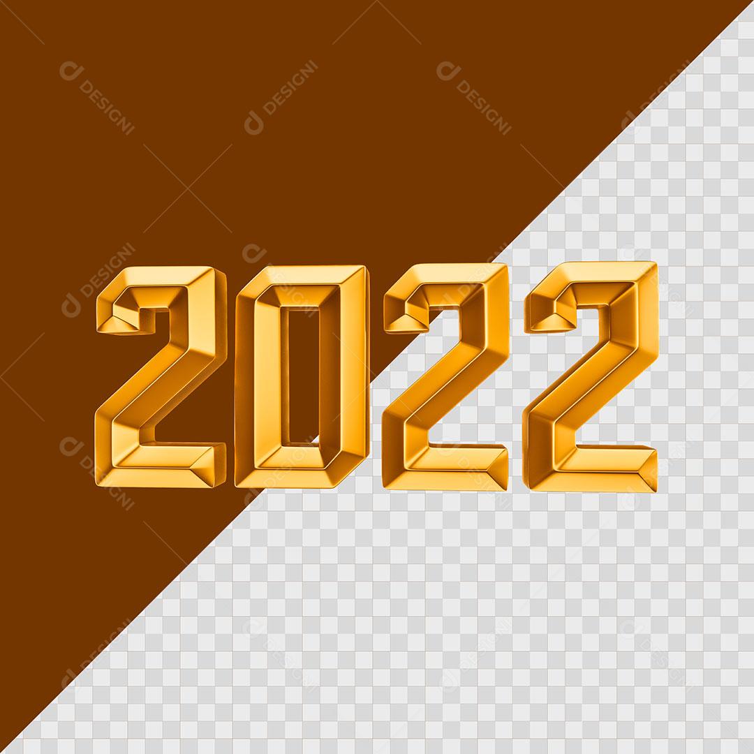 2022 Número 3D Para Composição Dourado PNG Transparente