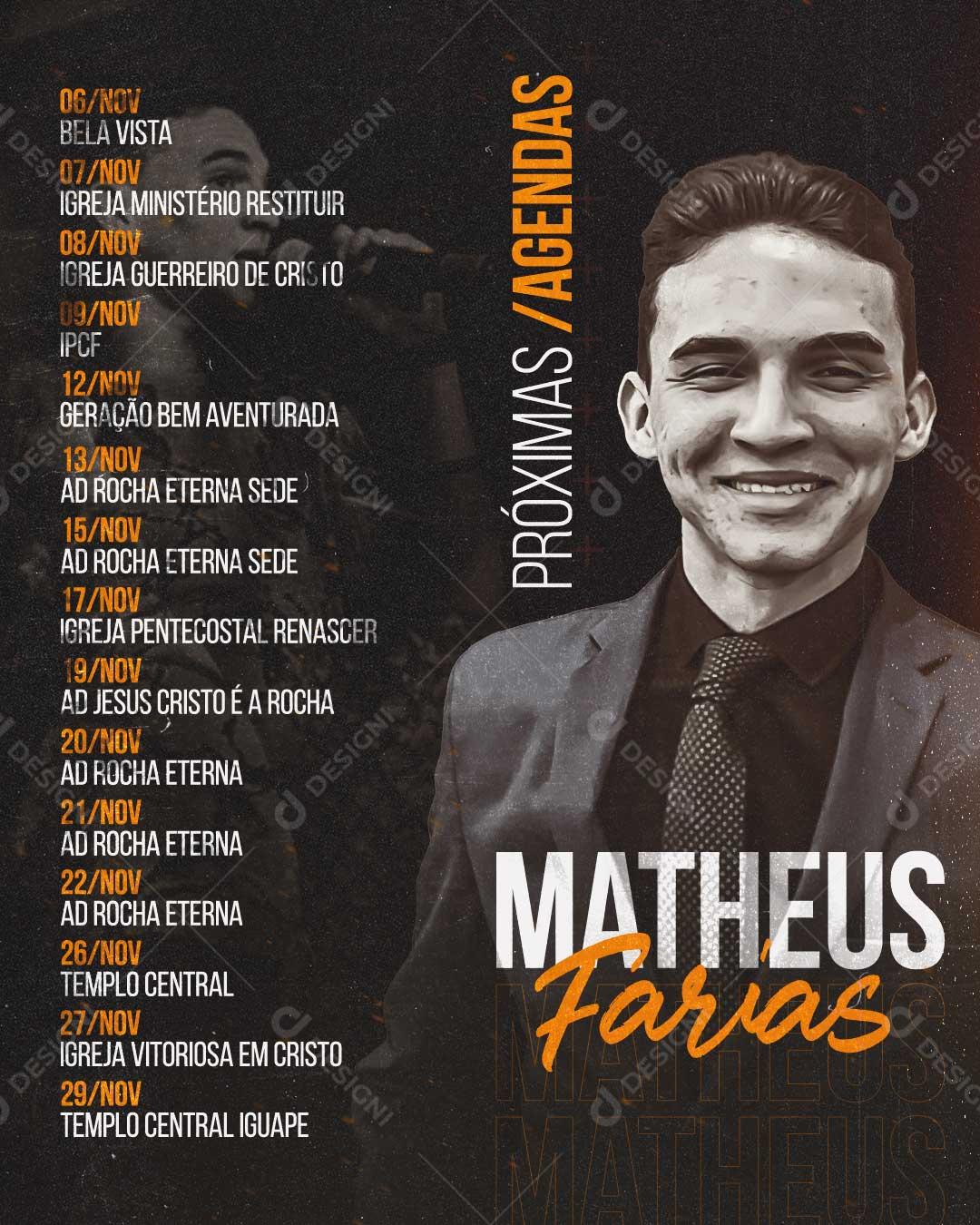 Agenda Cantor Matheus Gospel Social Media PSD Editável