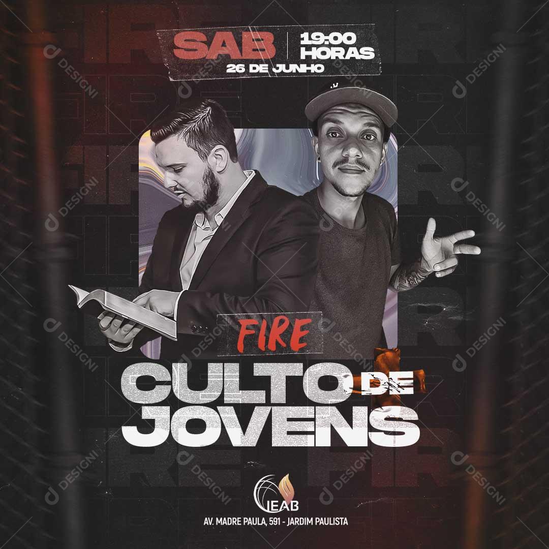 Culto de Jovens Fire Social Media PSD Editável