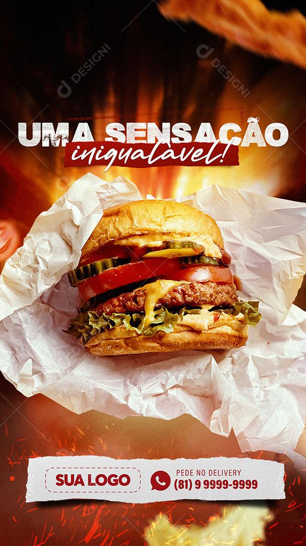 Post Stories Hambúrgueria Uma Sensação Inigualável Social Media PSD Editável