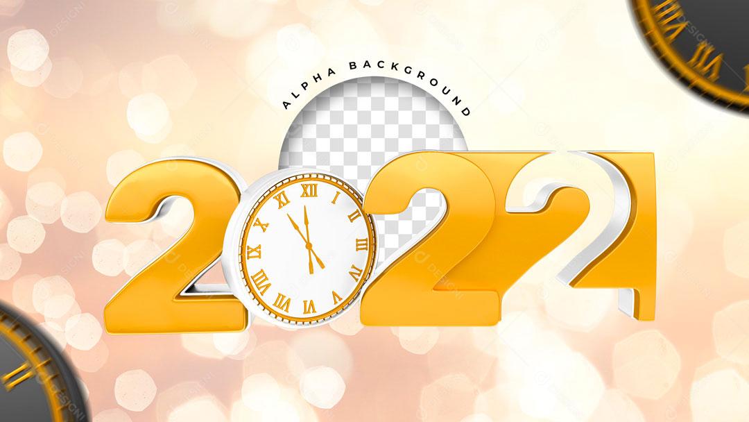 2022 Números 3D Para Composição Dourado PSD