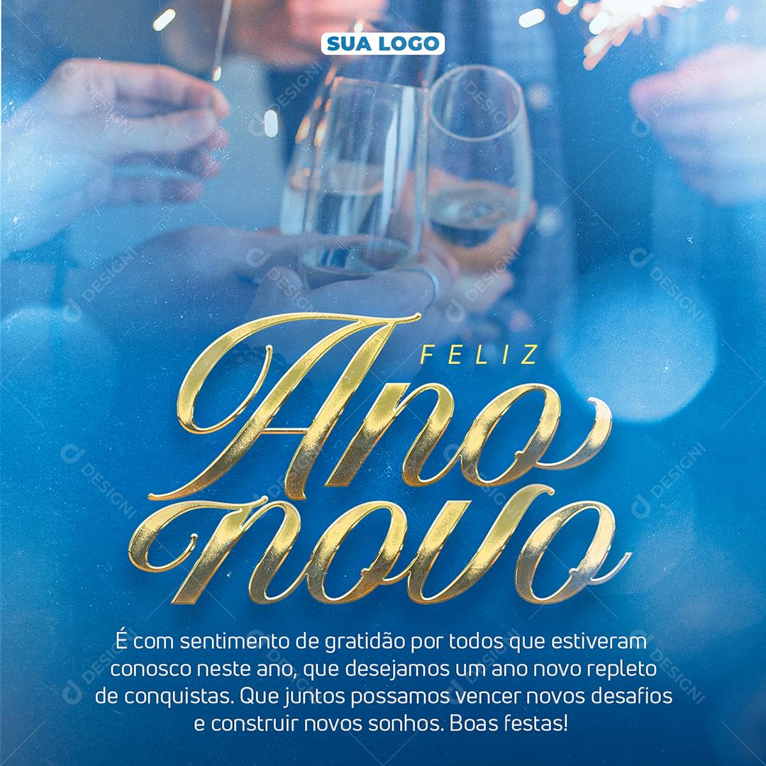 Feliz Ano Novo Com Sentimento De Gratidão Novos Desafios PSD Editável