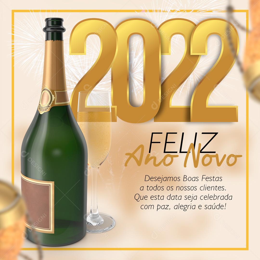 Feliz 2022 Ano Novo Réveillon Social Media PSD Editável