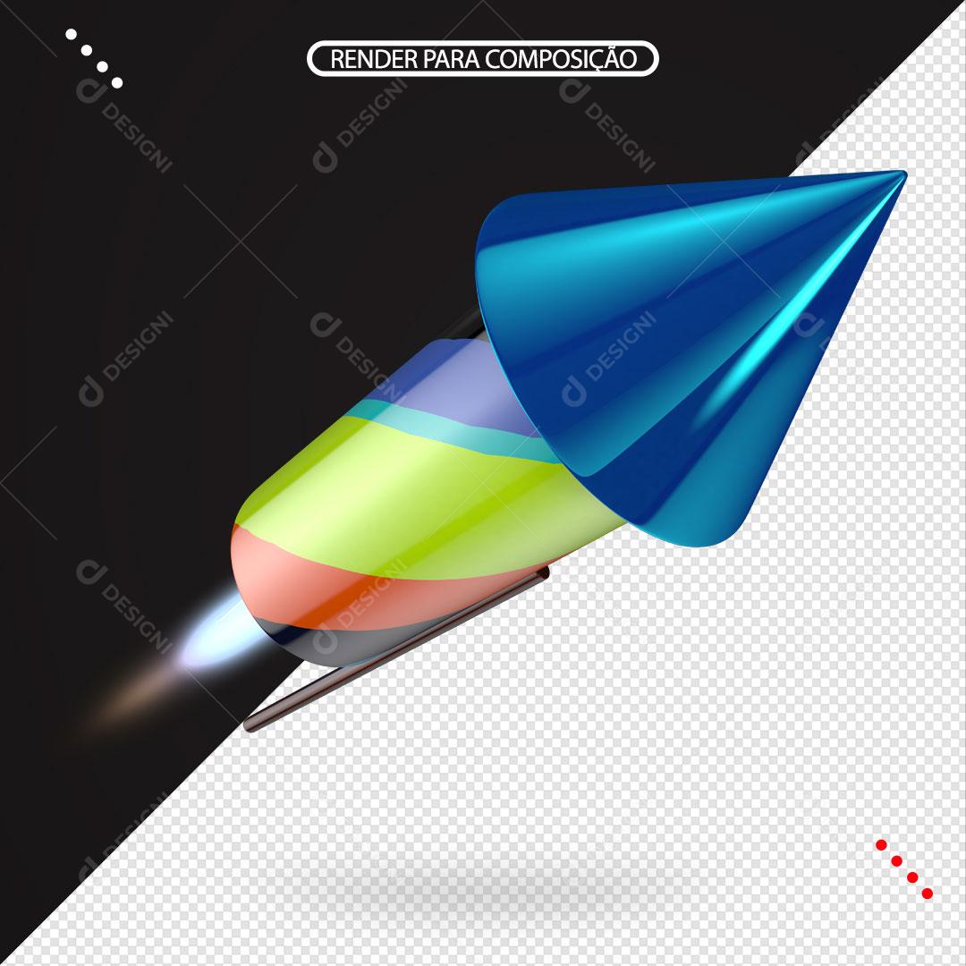 Elemento 3D para Composição Foguete de São João Colorido PNG Transparente