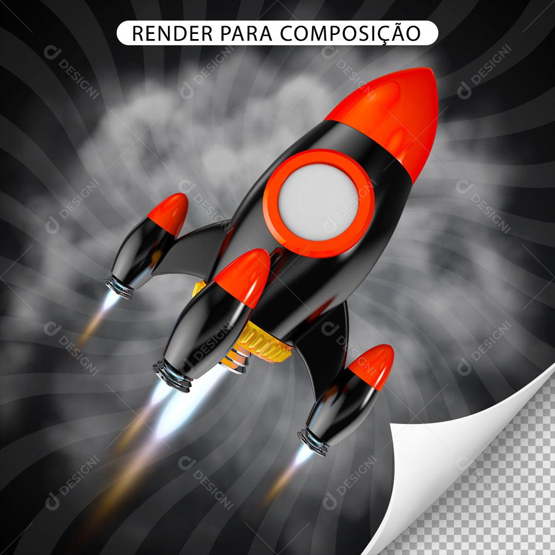 Elemento 3D para Composição Foguete Preto Com Chamas PNG Transparente