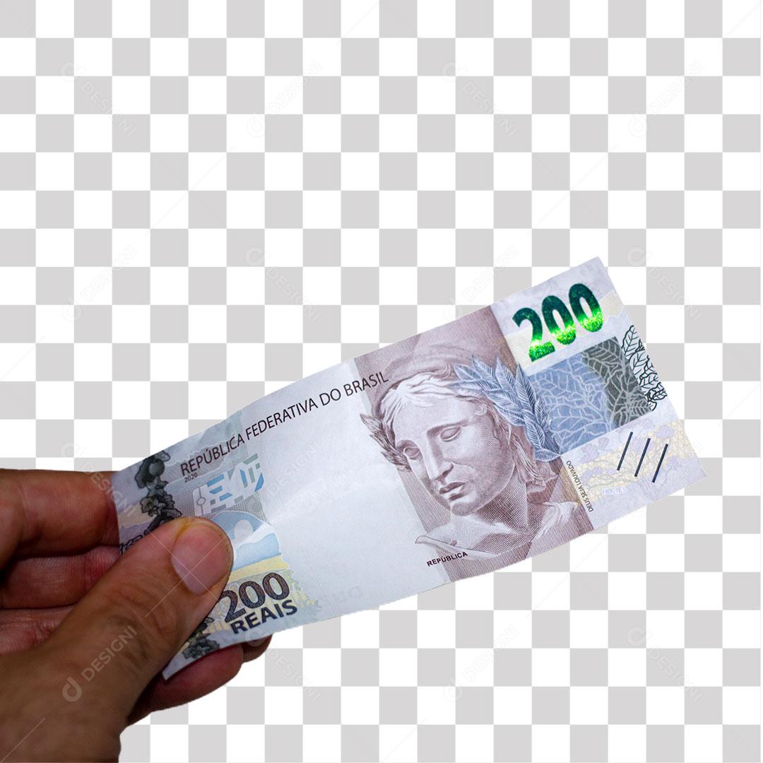 Mão Segurando Nota de Duzentos Reais PNG Transparente