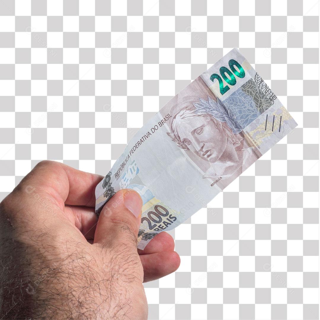 Mão Segurando Nota de Duzentos Reais PNG Transparente