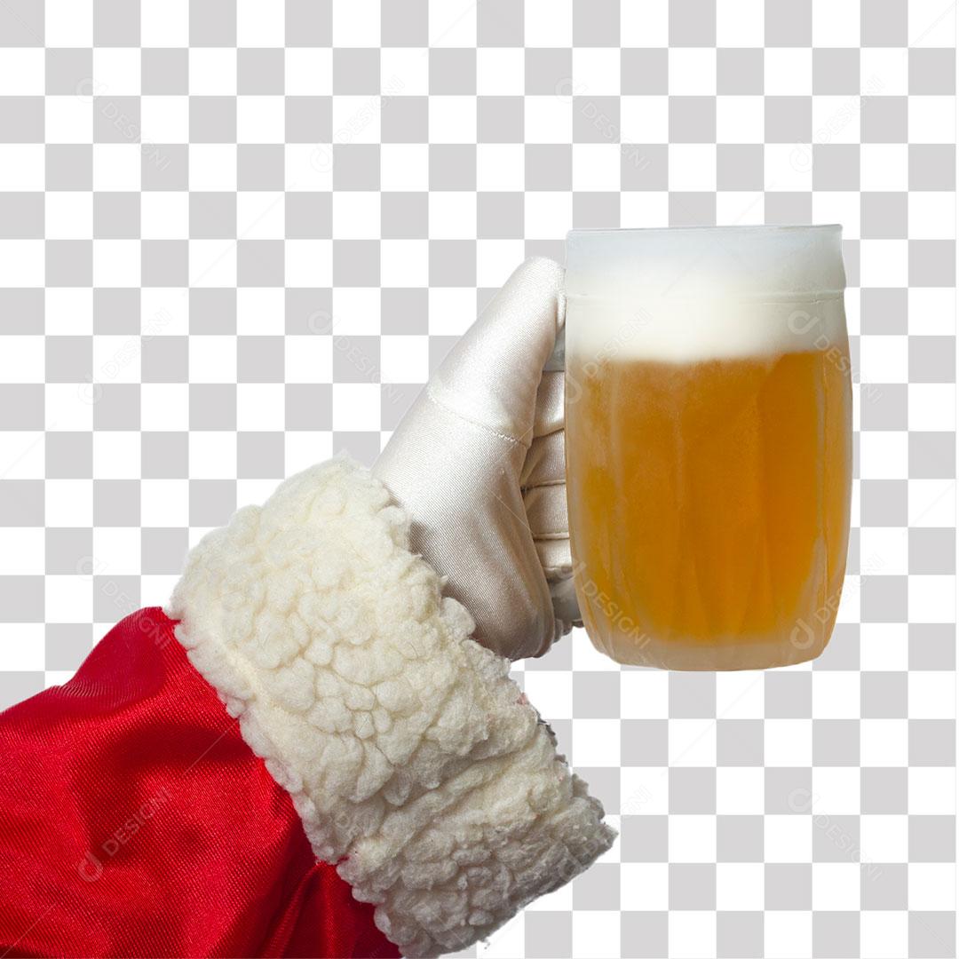 Papai Noel Segurando Uma Caneca de Cerveja PNG Transparente