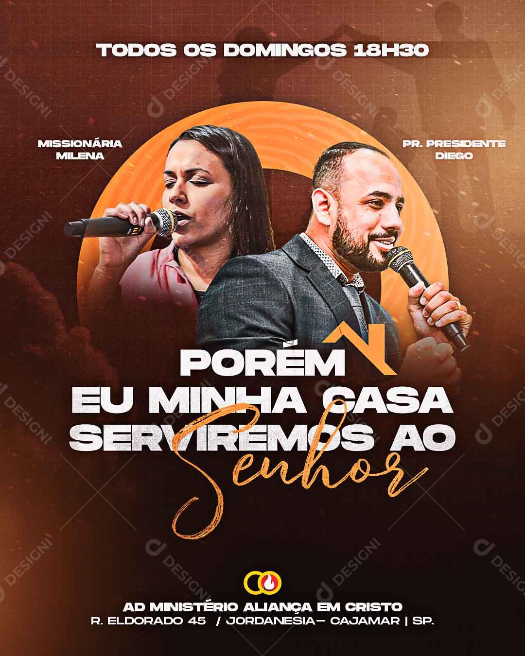 Porém Em Minha Casa Servimos O Senhor Igreja Social Media PSD Editável