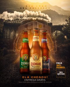 Ela Chegou Cerveja Eisenbahn Manipulação de Imagem Social Media PSD Editável