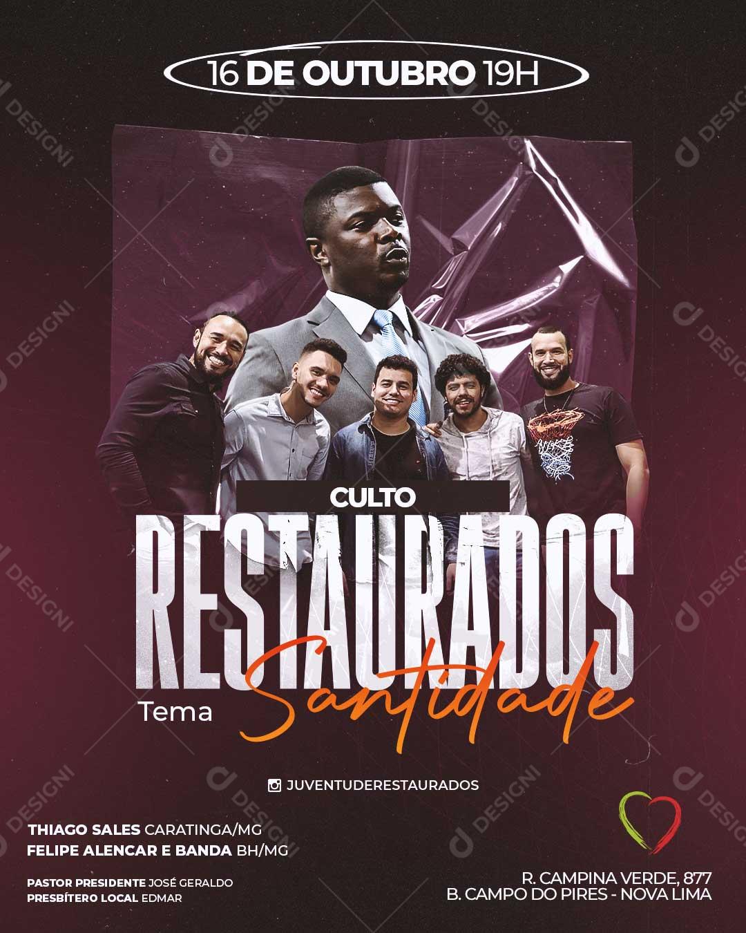 Culto Restaurados Santidade Social Media PSD Editável