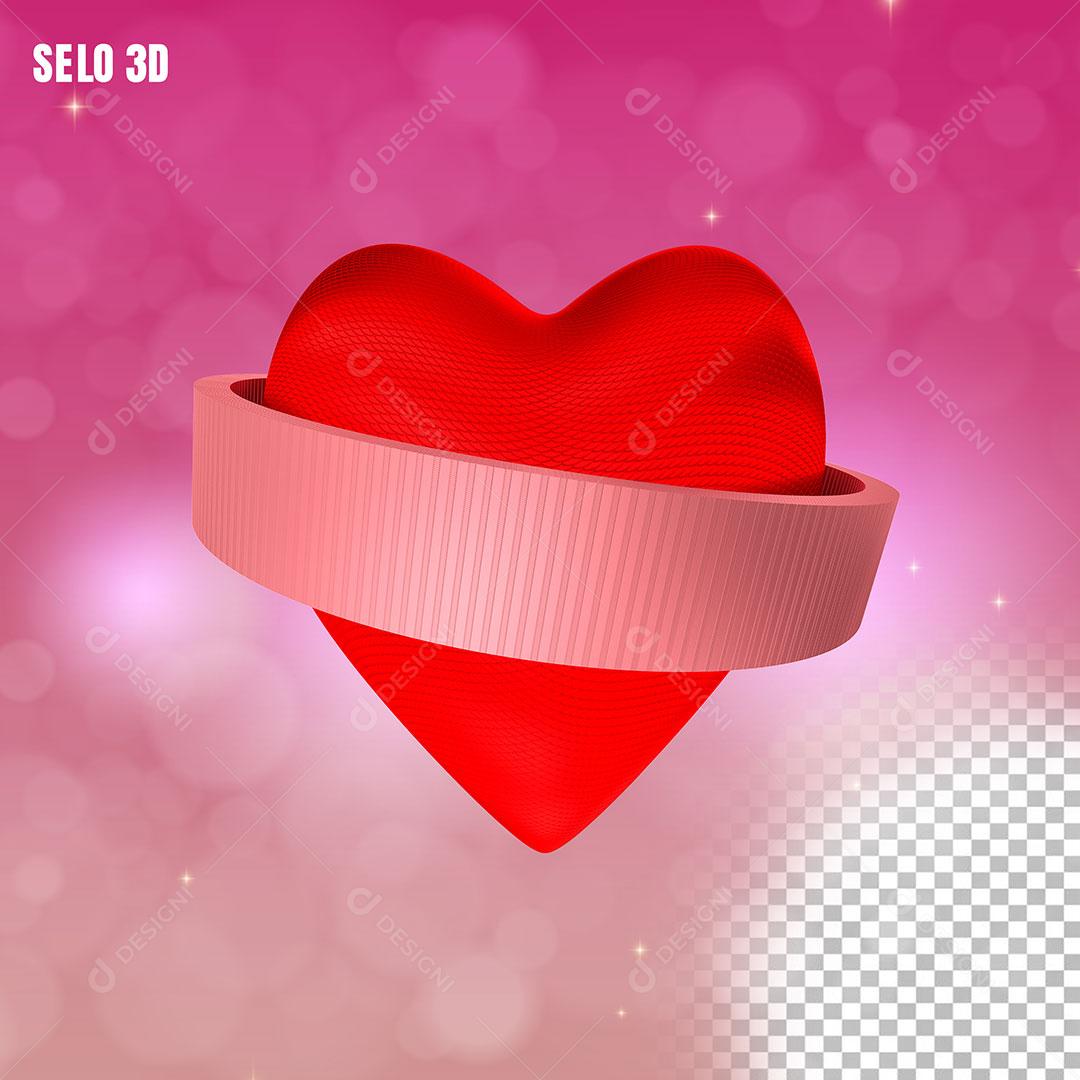 Elemento 3D Para Composição Coração Com Faixa PSD