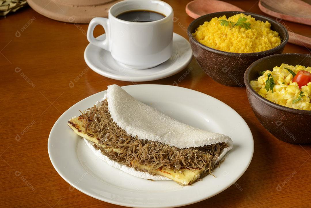 Foto Carnes de Sol Tapioca Requeijão Cuscuz Café Manhã Típico Nordeste Brasileiro