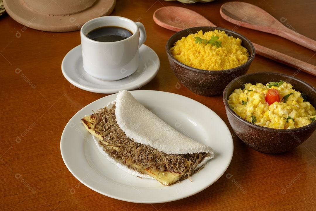 Foto Carnes de Sol Tapioca Requeijão Cuscuz Café Manhã Típico Nordeste Brasileiro